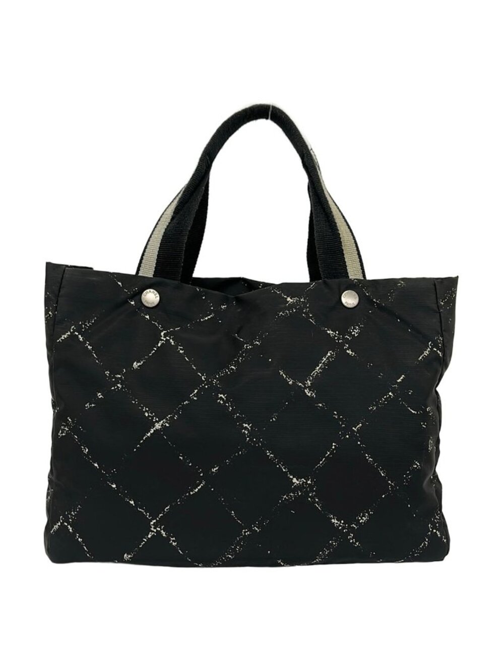 Chanel Tote Bag Vintage Travel Line Black Ivory Light Gray Silver